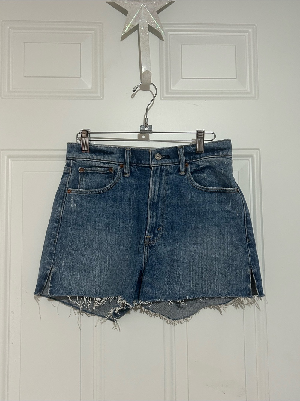 Abercrombie & Fitch Dark Blue Frayed Hem Denim Shorts